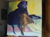 Chocolate Lab Fergus Black Lab Sophie original oil and giclee prints
